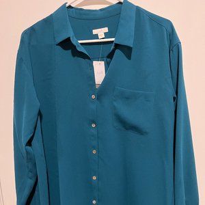NWT J. Jill Teal Persian Blue Button Down Shirt